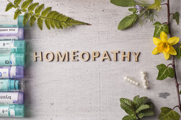 Homeopathy, homeopathy globules and bottles
