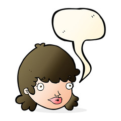 cartoon female face with surprised expression with speech bubble