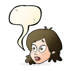 cartoon female face with surprised expression with speech bubble