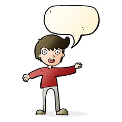 cartoon excited boy with speech bubble