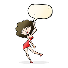 cartoon dancing woman with speech bubble