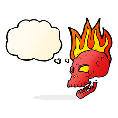 cartoon flaming skull with thought bubble