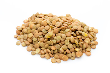  Lentils isolated on white background.Macro shot