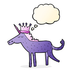 cartoon unicorn with thought bubble