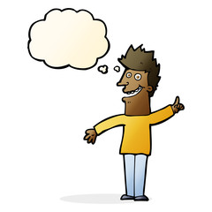 cartoon happy man with thought bubble