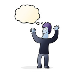 cartoon halloween vampire with thought bubble