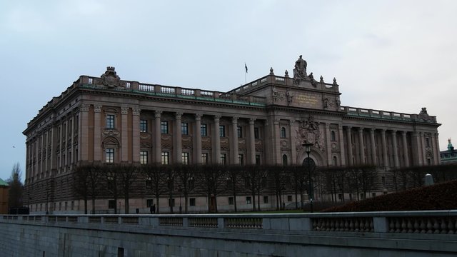 Riksdag Parliament Building and Norrbro Bridge In Stockholm, Sweden.