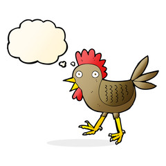 funny cartoon chicken with thought bubble