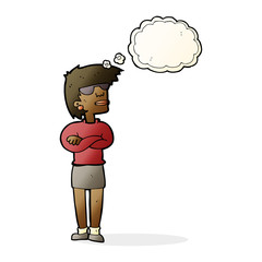 cartoon annoyed woman with thought bubble