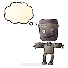 cartoon robot with thought bubble