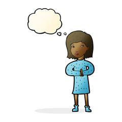 cartoon calm woman with thought bubble