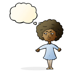cartoon bitter old woman with thought bubble