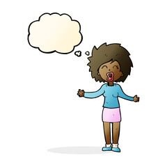 cartoon loud woman with thought bubble