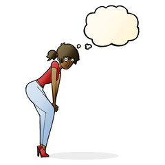 cartoon woman posing with thought bubble