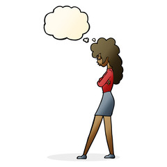 cartoon annoyed woman with thought bubble