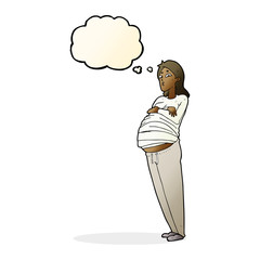 cartoon pregnant woman with thought bubble