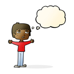 cartoon nervous man with thought bubble