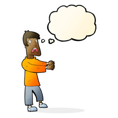 cartoon terrified man with thought bubble