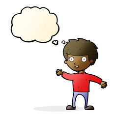 cartoon happy boy with thought bubble
