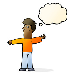 cartoon happy man with thought bubble