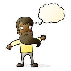 cartoon man with beard waving with thought bubble