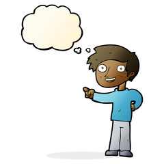 cartoon man pointing with thought bubble