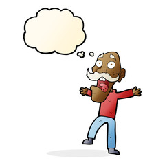 cartoon shocked old man with thought bubble