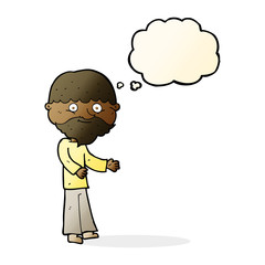 cartoon happy bearded man with thought bubble