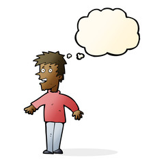 cartoon happy boy with thought bubble