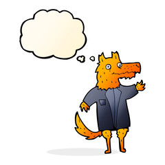 cartoon fox businessman with thought bubble