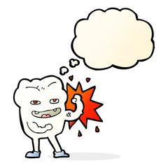 cartoon strong healthy tooth with thought bubble