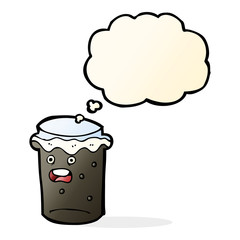 cartoon glass of stout beer with thought bubble