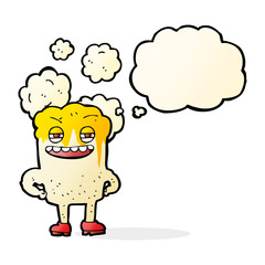 cartoon happy tooth with thought bubble