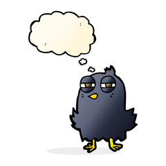 funny cartoon bird with thought bubble