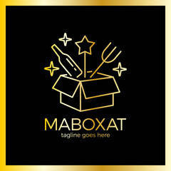 Magic Food Box Logo. Luxury, royal metal gold
