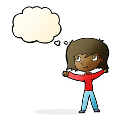 cartoon happy girl with thought bubble