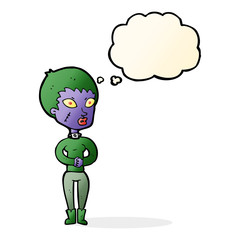 cartoon zombie girl with thought bubble