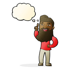cartoon happy bearded man with idea with thought bubble