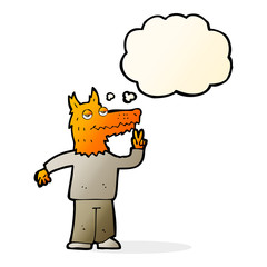 cartoon happy fox man with thought bubble