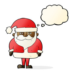 cartoon santa claus with thought bubble