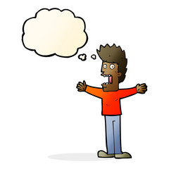 cartoon terrified man with thought bubble