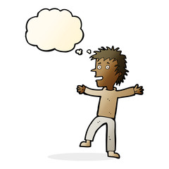 cartoon happy man with thought bubble