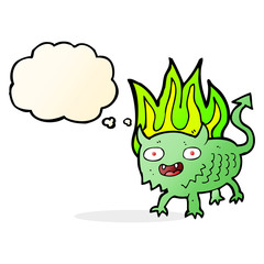 cartoon little demon with thought bubble