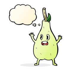cartoon frightened pear with thought bubble
