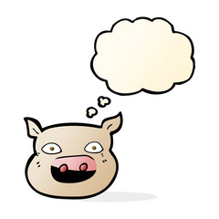 cartoon pig face with thought bubble