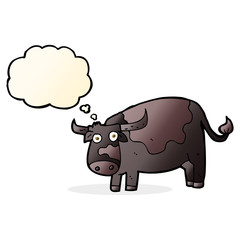 cartoon cow with thought bubble