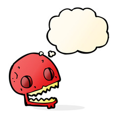cartoon spooky skull with thought bubble