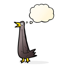funny cartoon bird with thought bubble