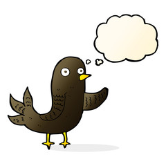 cartoon waving bird  with thought bubble