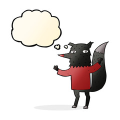 cartoon wolf with thought bubble